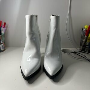 White High Heel Ankle Boots with Shiny Finish
